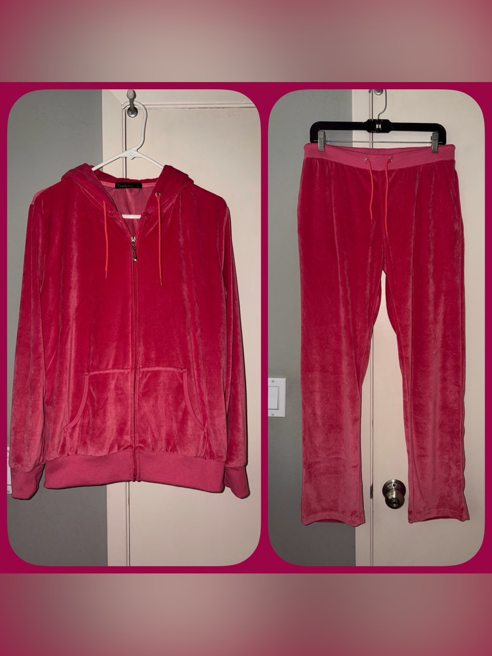 Velour Zip Hoodie & Jogger Set - Pink
